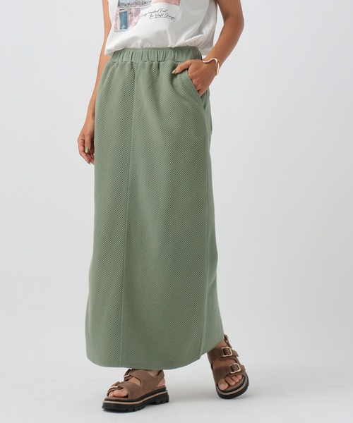 BAYFLOW（ベイフロー）の「ワッフルナロースカート（スカート・レディース・アイボリー/チャコール/グリーン・FREE）」の2枚目の写真