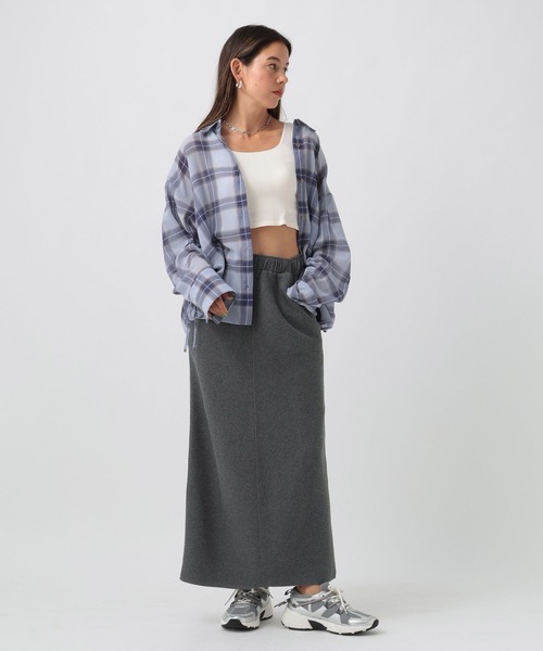 BAYFLOW（ベイフロー）の「ワッフルナロースカート（スカート・レディース・アイボリー/チャコール/グリーン・FREE）」の9枚目の写真