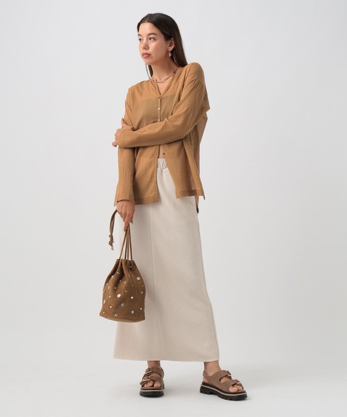 BAYFLOW（ベイフロー）の「ワッフルナロースカート（スカート・レディース・アイボリー/チャコール/グリーン・FREE）」の11枚目の写真