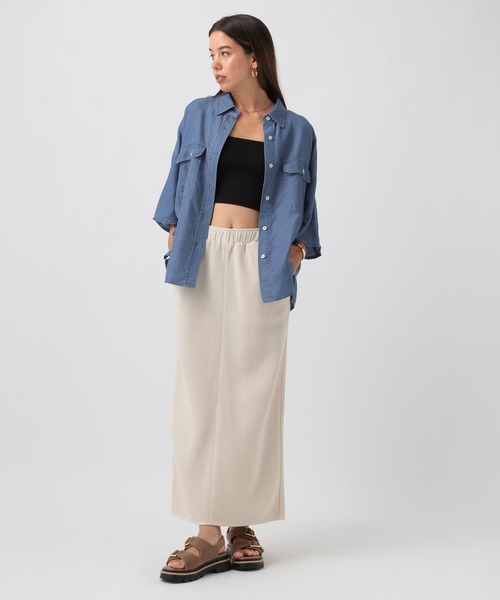 BAYFLOW（ベイフロー）の「ワッフルナロースカート（スカート・レディース・アイボリー/チャコール/グリーン・FREE）」の13枚目の写真