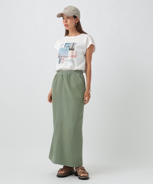 BAYFLOW（ベイフロー）の「ワッフルナロースカート（スカート・レディース・アイボリー/チャコール/グリーン・FREE）」の15枚目の写真