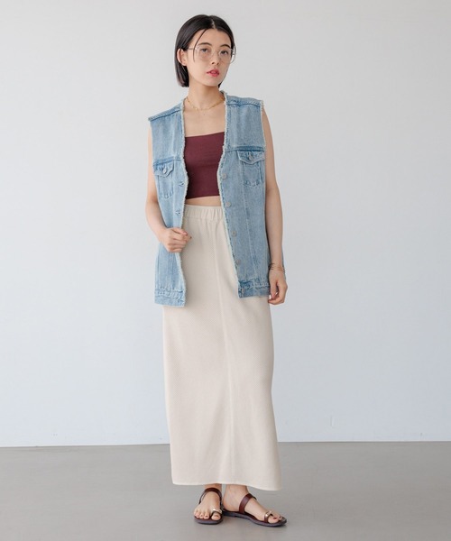 BAYFLOW（ベイフロー）の「ワッフルナロースカート（スカート・レディース・アイボリー/チャコール/グリーン・FREE）」の4枚目の写真