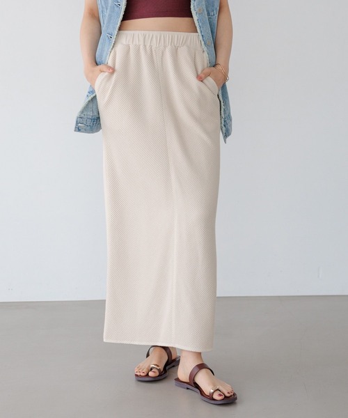 BAYFLOW（ベイフロー）の「ワッフルナロースカート（スカート・レディース・アイボリー/チャコール/グリーン・FREE）」の6枚目の写真