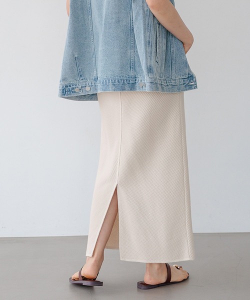 BAYFLOW（ベイフロー）の「ワッフルナロースカート（スカート・レディース・アイボリー/チャコール/グリーン・FREE）」の7枚目の写真