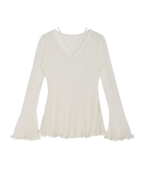 【ANERI】ニット SHEER FRILL V NECK KNIT TOP（ニット/セーター）｜Ameri