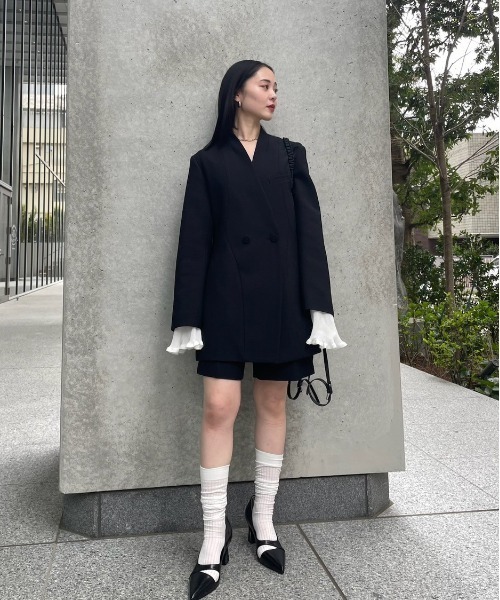 SHEER FRILL V NECK KNIT TOP（ニット/セーター）｜Ameri