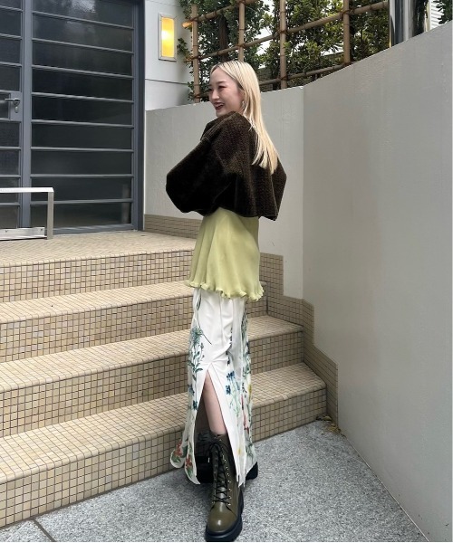 トップス SHEER FRILL V NECK KNIT TOP SHEER FRILL V NECK KNIT TOP