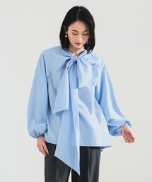 美品　デミルクス　ビームス　 リネン　青　シャツ　ブラウス　デミルクス セール】タック ショートスリーブ ブラウス（シャツ/ブラウス