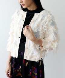 Three Four Time | フリンジカットジャガード2WAY7分袖カーディガン(カーディガン/ボレロ)