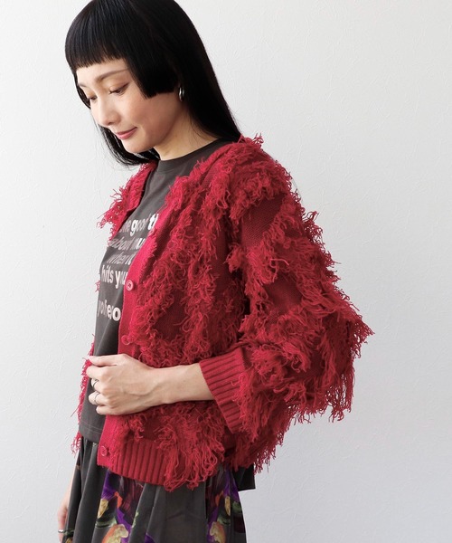 Three Four Time（ｽﾘｰﾌｫｰﾀｲﾑ）の「フリンジカットジャガード2WAY7分袖カーディガン（カーディガン/ボレロ・レディース・ピンク/ホワイト・FREE）」の18枚目の写真