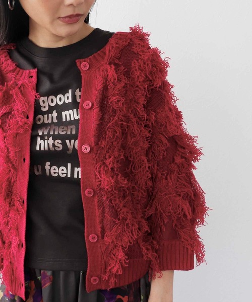 Three Four Time（ｽﾘｰﾌｫｰﾀｲﾑ）の「フリンジカットジャガード2WAY7分袖カーディガン（カーディガン/ボレロ・レディース・ピンク/ホワイト・FREE）」の19枚目の写真