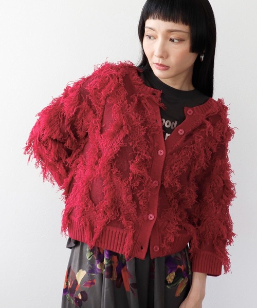 Three Four Time（ｽﾘｰﾌｫｰﾀｲﾑ）の「フリンジカットジャガード2WAY7分袖カーディガン（カーディガン/ボレロ・レディース・ピンク/ホワイト・FREE）」の7枚目の写真