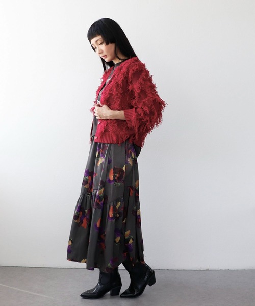 Three Four Time（ｽﾘｰﾌｫｰﾀｲﾑ）の「フリンジカットジャガード2WAY7分袖カーディガン（カーディガン/ボレロ・レディース・ピンク/ホワイト・FREE）」の8枚目の写真