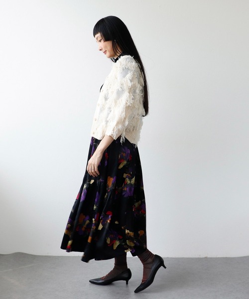 Three Four Time（ｽﾘｰﾌｫｰﾀｲﾑ）の「フリンジカットジャガード2WAY7分袖カーディガン（カーディガン/ボレロ・レディース・ピンク/ホワイト・FREE）」の9枚目の写真