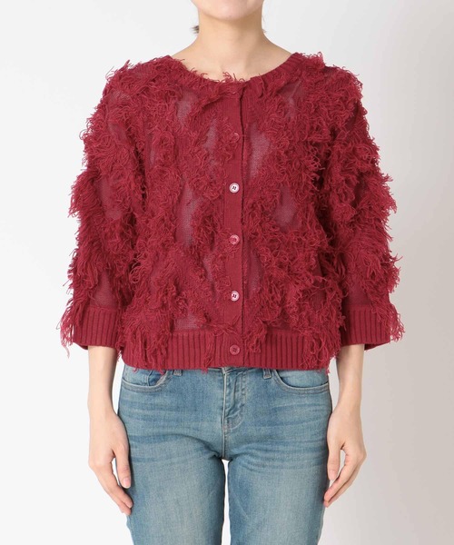 Three Four Time（ｽﾘｰﾌｫｰﾀｲﾑ）の「フリンジカットジャガード2WAY7分袖カーディガン（カーディガン/ボレロ・レディース・ピンク/ホワイト・FREE）」の10枚目の写真