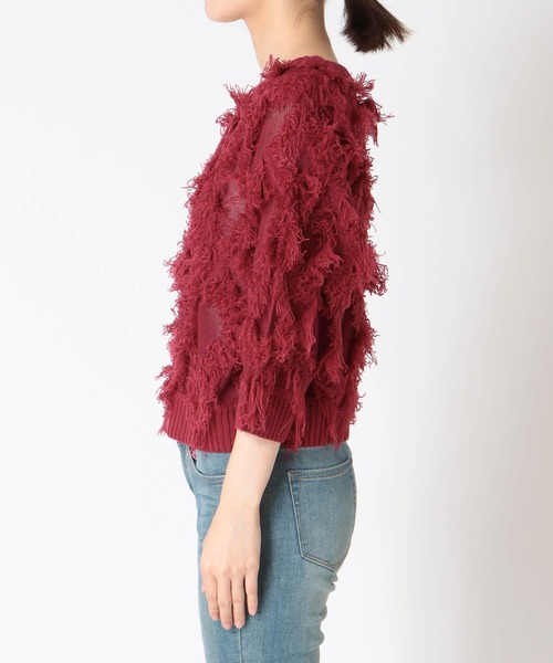 Three Four Time（ｽﾘｰﾌｫｰﾀｲﾑ）の「フリンジカットジャガード2WAY7分袖カーディガン（カーディガン/ボレロ・レディース・ピンク/ホワイト・FREE）」の14枚目の写真