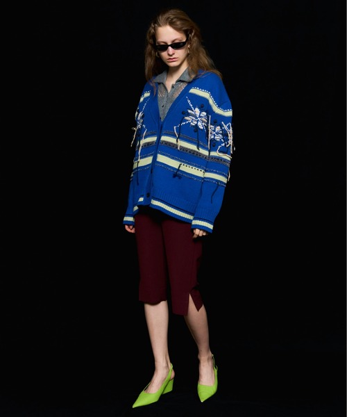 MAISON SPECIAL（メゾンスペシャル）の「Argyle Motif Hand Stitch Knit Cardigan/アーガイルモチーフハンドステッチニットカーディガン（カーディガン/ボレロ・レディース・ブラック/ピンク/ブルー・FREE）」の4枚目の写真