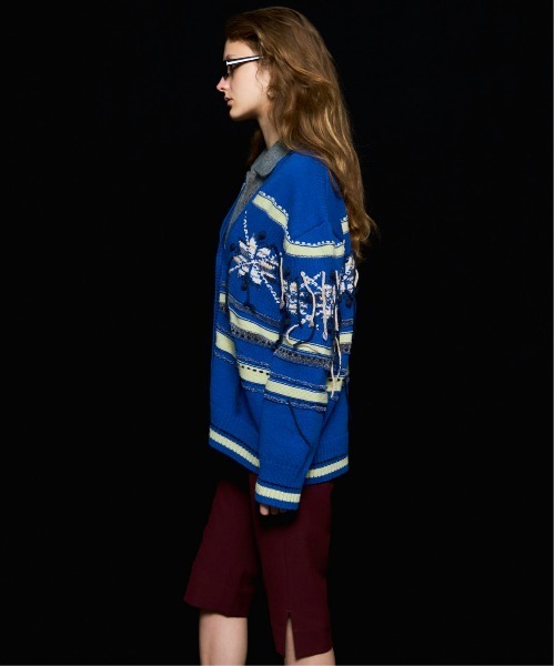 MAISON SPECIAL（メゾンスペシャル）の「Argyle Motif Hand Stitch Knit Cardigan/アーガイルモチーフハンドステッチニットカーディガン（カーディガン/ボレロ・レディース・ブラック/ピンク/ブルー・FREE）」の6枚目の写真