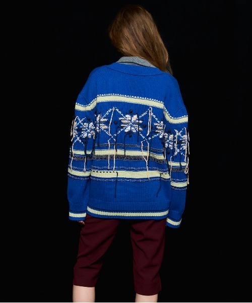 MAISON SPECIAL（メゾンスペシャル）の「Argyle Motif Hand Stitch Knit Cardigan/アーガイルモチーフハンドステッチニットカーディガン（カーディガン/ボレロ・レディース・ブラック/ピンク/ブルー・FREE）」の7枚目の写真