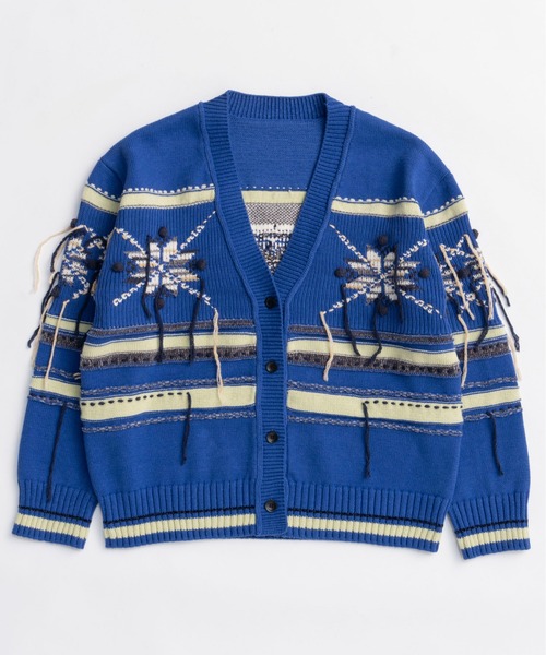 MAISON SPECIAL（メゾンスペシャル）の「Argyle Motif Hand Stitch Knit Cardigan/アーガイルモチーフハンドステッチニットカーディガン（カーディガン/ボレロ・レディース・ブラック/ピンク/ブルー・FREE）」の8枚目の写真
