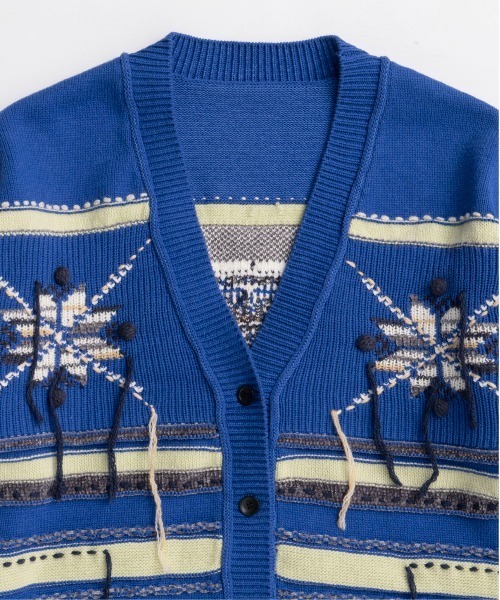 MAISON SPECIAL（メゾンスペシャル）の「Argyle Motif Hand Stitch Knit Cardigan/アーガイルモチーフハンドステッチニットカーディガン（カーディガン/ボレロ・レディース・ブラック/ピンク/ブルー・FREE）」の9枚目の写真