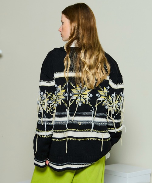 MAISON SPECIAL（メゾンスペシャル）の「Argyle Motif Hand Stitch Knit Cardigan/アーガイルモチーフハンドステッチニットカーディガン（カーディガン/ボレロ・レディース・ブラック/ピンク/ブルー・FREE）」の16枚目の写真