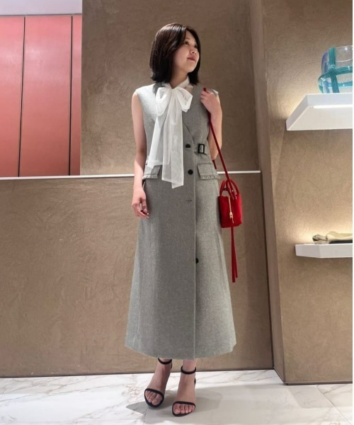 VillD ロングジレ ワンピース ツィードライクロングジレワンピース | allureville (Women