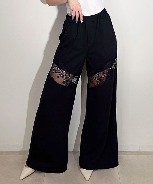 BLACKQUEEN(ブラッククイーン)の「【BLACKQUEEN】レースドッキングワイドパンツ(その他パンツ・レディース・グレー/ブラック・M)」の1枚目の写真