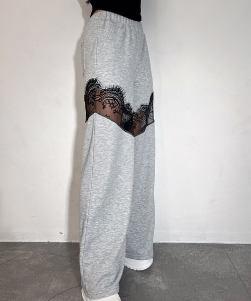 BLACKQUEEN(ブラッククイーン)の「【BLACKQUEEN】レースドッキングワイドパンツ(その他パンツ・レディース・グレー/ブラック・M)」の4枚目の写真