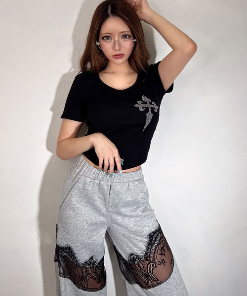 BLACKQUEEN(ブラッククイーン)の「【BLACKQUEEN】レースドッキングワイドパンツ(その他パンツ・レディース・グレー/ブラック・M)」の5枚目の写真