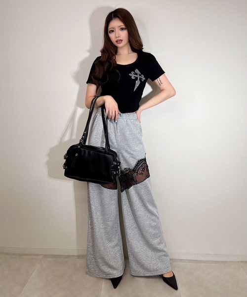 BLACKQUEEN(ブラッククイーン)の「【BLACKQUEEN】レースドッキングワイドパンツ(その他パンツ・レディース・グレー/ブラック・M)」の7枚目の写真