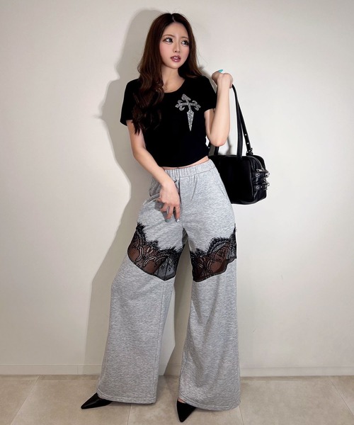 BLACKQUEEN(ブラッククイーン)の「【BLACKQUEEN】レースドッキングワイドパンツ(その他パンツ・レディース・グレー/ブラック・M)」の8枚目の写真