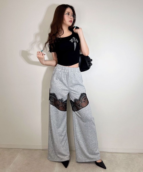 BLACKQUEEN(ブラッククイーン)の「【BLACKQUEEN】レースドッキングワイドパンツ(その他パンツ・レディース・グレー/ブラック・M)」の9枚目の写真