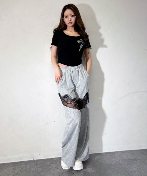 BLACKQUEEN(ブラッククイーン)の「【BLACKQUEEN】レースドッキングワイドパンツ(その他パンツ・レディース・グレー/ブラック・M)」の11枚目の写真