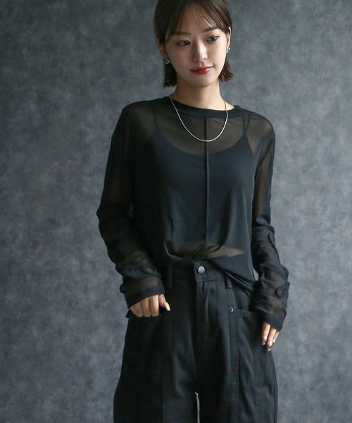 any day(エニーデイ)の「コード刺繍シアーロンT(Tシャツ/カットソー・レディース・ブラック・F)」の4枚目の写真