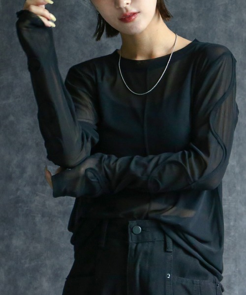 any day(エニーデイ)の「コード刺繍シアーロンT(Tシャツ/カットソー・レディース・ブラック・F)」の5枚目の写真