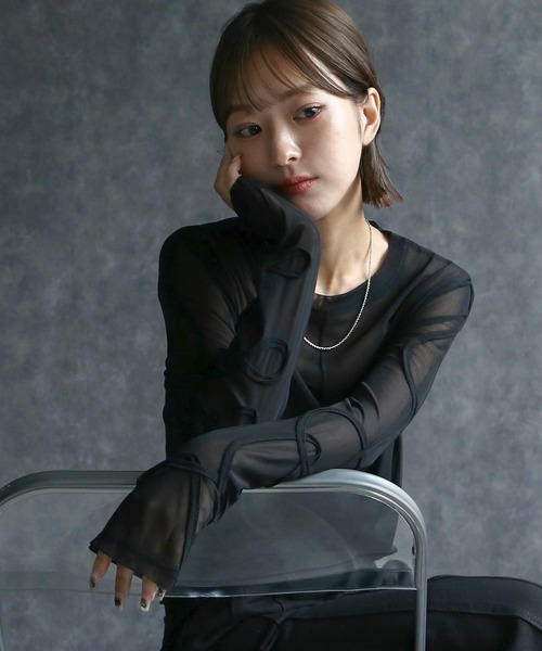 any day(エニーデイ)の「コード刺繍シアーロンT(Tシャツ/カットソー・レディース・ブラック・F)」の7枚目の写真