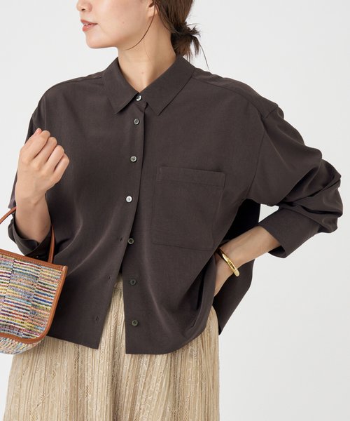 IENA（イエナ）の「SOALON ボクシーシャツ（シャツ/ブラウス・レディース・ブラウン/ベージュ・FREE）」の5枚目の写真