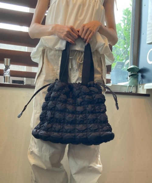 tolene(トレネ)の「もこもこ 巾着 キルティングデザイン A4サイズ収納可能 トートバッグ(トートバッグ・レディース・ホワイト/グリーン/ブラック・FREE)」の16枚目の写真