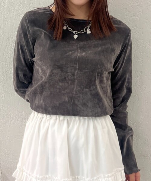 w closet（ダブルクローゼット）の「【25AW】ベロアチュールプルオーバー（Tシャツ/カットソー・レディース・ピンク/チャコールグレー/アイボリー/ブラック・FREE）」の4枚目の写真