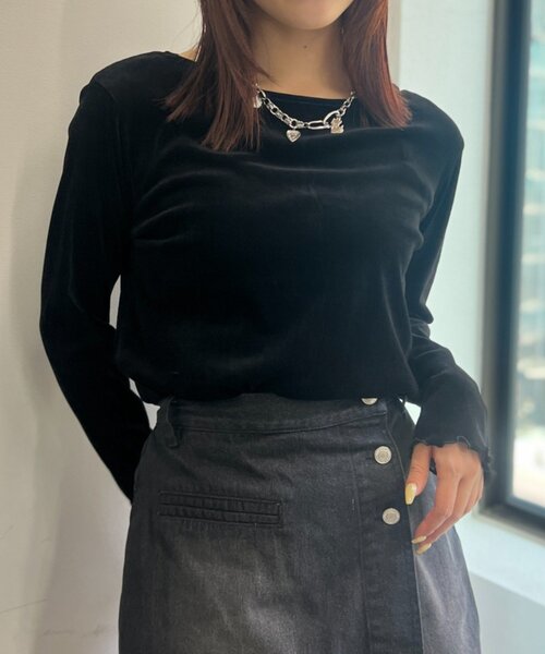 w closet（ダブルクローゼット）の「【25AW】ベロアチュールプルオーバー（Tシャツ/カットソー・レディース・ピンク/チャコールグレー/アイボリー/ブラック・FREE）」の3枚目の写真