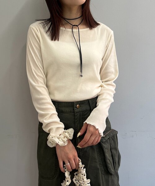 w closet（ダブルクローゼット）の「【25AW】ベロアチュールプルオーバー（Tシャツ/カットソー・レディース・ピンク/チャコールグレー/アイボリー/ブラック・FREE）」の6枚目の写真