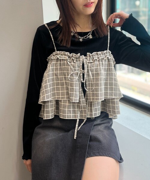 w closet（ダブルクローゼット）の「【25AW】ベロアチュールプルオーバー（Tシャツ/カットソー・レディース・ピンク/チャコールグレー/アイボリー/ブラック・FREE）」の22枚目の写真