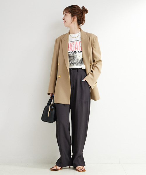 B.C STOCK（ベーセーストック）の「ウォッシャブル / タブヘムパッチポケットパンツ（スラックス・レディース・チャコールグレー/カーキ・FREE）」の3枚目の写真