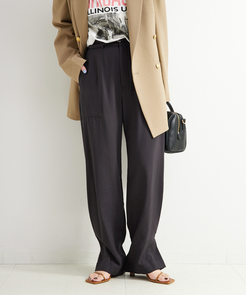 B.C STOCK（ベーセーストック）の「ウォッシャブル / タブヘムパッチポケットパンツ（スラックス・レディース・チャコールグレー/カーキ・FREE）」の7枚目の写真