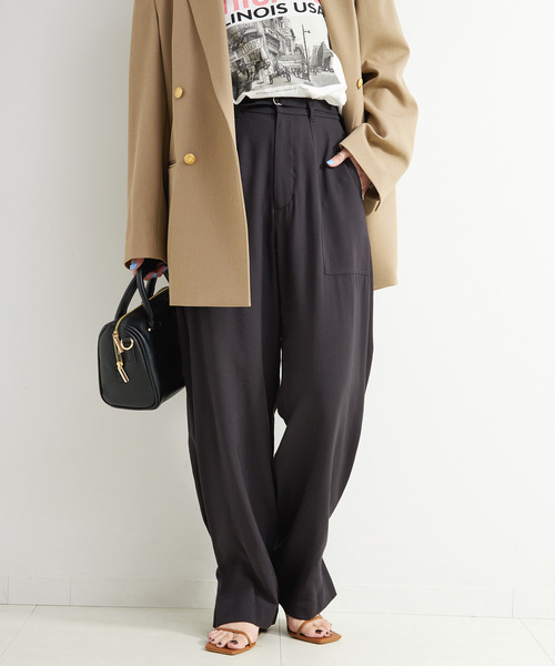 B.C STOCK（ベーセーストック）の「ウォッシャブル / タブヘムパッチポケットパンツ（スラックス・レディース・チャコールグレー/カーキ・FREE）」の8枚目の写真