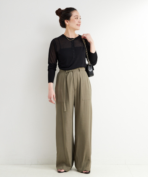 B.C STOCK（ベーセーストック）の「ウォッシャブル / タブヘムパッチポケットパンツ（スラックス・レディース・チャコールグレー/カーキ・FREE）」の18枚目の写真