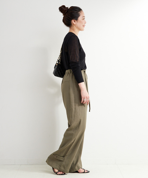 B.C STOCK（ベーセーストック）の「ウォッシャブル / タブヘムパッチポケットパンツ（スラックス・レディース・チャコールグレー/カーキ・FREE）」の19枚目の写真