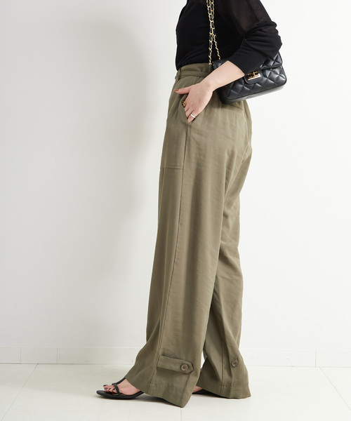 B.C STOCK（ベーセーストック）の「ウォッシャブル / タブヘムパッチポケットパンツ（スラックス・レディース・チャコールグレー/カーキ・FREE）」の22枚目の写真