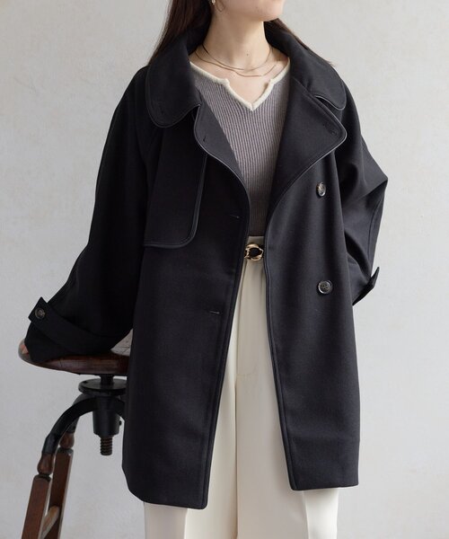 パイピングスタンドカラーミドルコート（その他アウター）｜Thevon